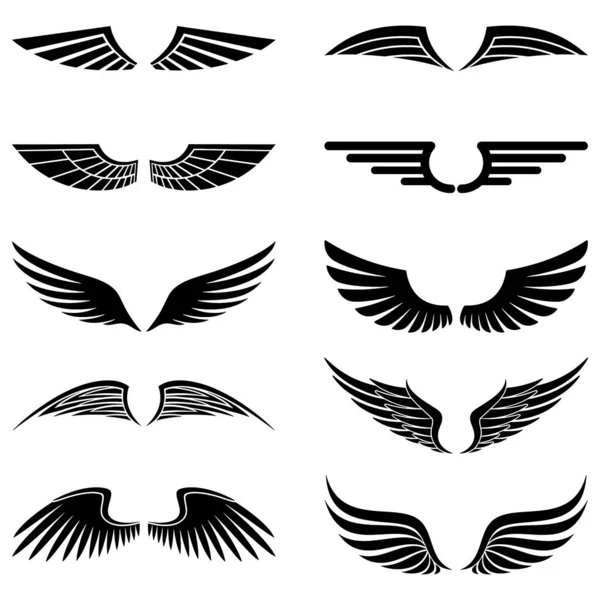 Wings black vector icons set.