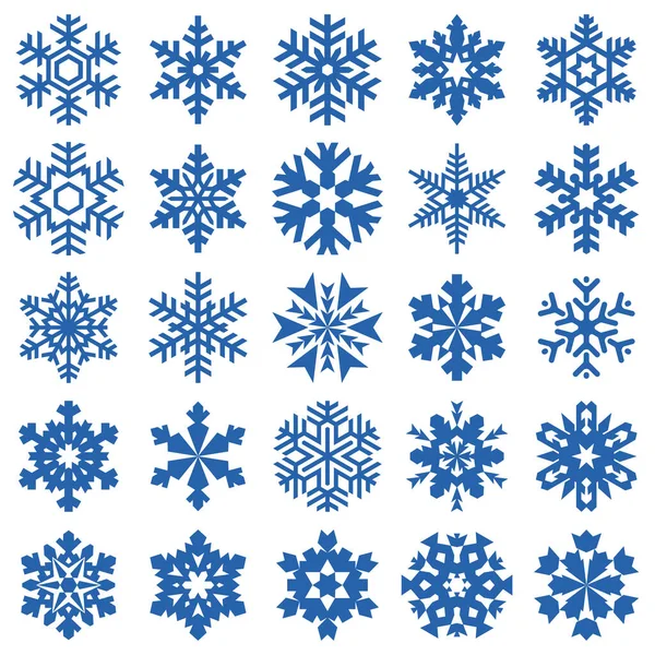 Blue Snowflake Icons Collection Line Style Isolated White Background — Stok Vektör