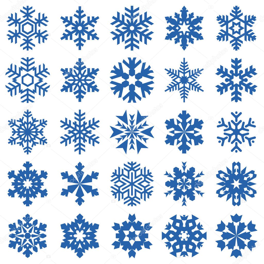 Blue snowflake icons collection  in line style isolated on white background.
