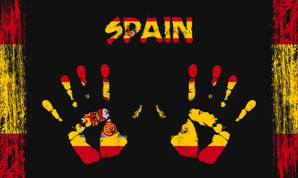 Vector Flag Spain Form Peaceful Palms Text Brush Strokes Black — Stock Vector