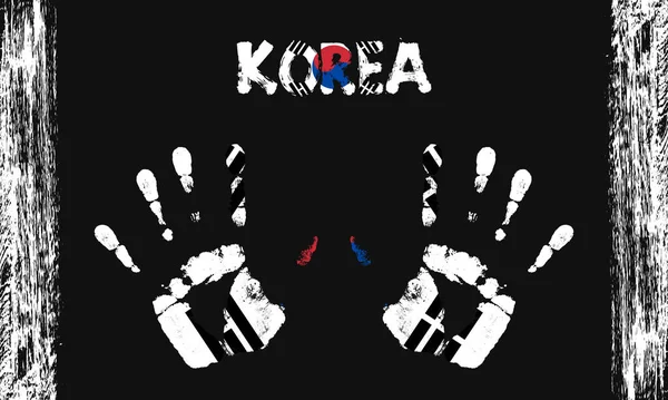 韩国的矢量旗帜 以和平的手掌为形式 用文字和笔划在黑色背景上 — 图库矢量图片