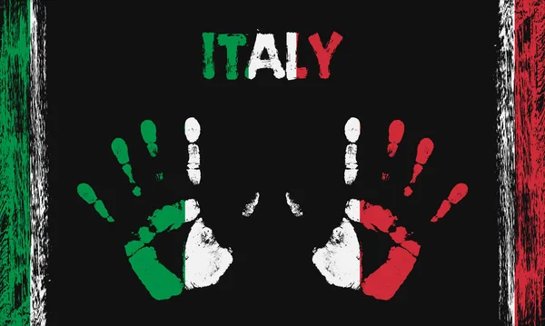 Векторный Флаг Италии Виде Мирных Ладоней Текстом Мазками Кисти Черном — стоковый вектор