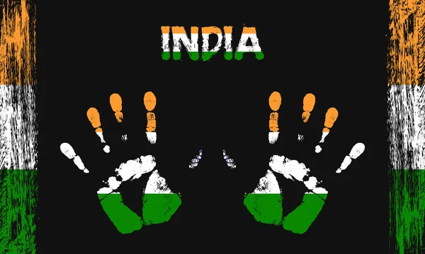 Bandera Vectorial India Forma Palmas Pacíficas Con Texto Pinceladas Sobre — Vector de stock
