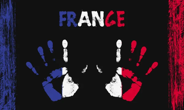 Flaga Wektorowa Francji Formie Pokojowych Dłoni Tekstami Pociągnięciami Pędzla Czarnym — Wektor stockowy