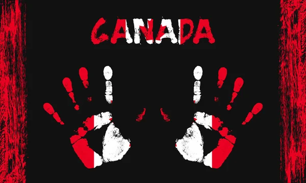 Векторный Флаг Канады Виде Мирных Ладоней Текстом Мазками Кисти Черном — стоковый вектор
