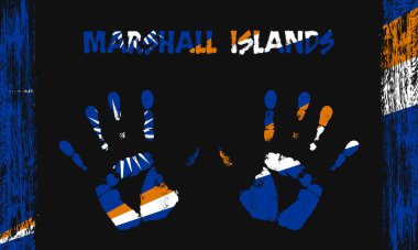 Marshall Adaları 'nın vektör bayrağı siyah arka planda yazılı ve fırça darbeleriyle barışçıl avuçlar şeklinde.