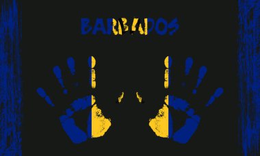 Barbados 'un vektör bayrağı siyah arkaplanda yazılı ve fırça darbeleriyle barışçıl avuçlar şeklinde.