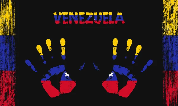 Векторный Флаг Венесуэлы Виде Мирных Ладоней Текстом Мазками Кисти Черном — стоковый вектор