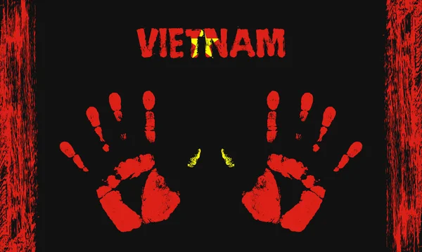 Vektor Zászló Vietnam Formájában Békés Tenyerek Szöveges Ecsetvonások Fekete Alapon — Stock Vector