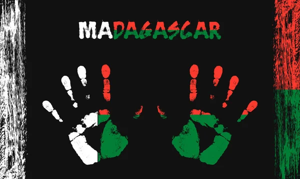 Bandera Vectorial Madagascar Forma Palmas Pacíficas Con Texto Pinceladas Sobre — Vector de stock