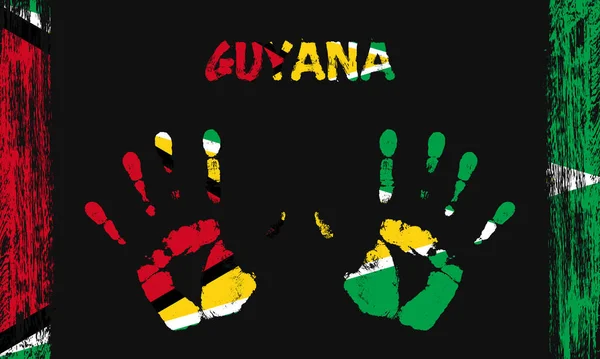 圭亚那的矢量旗帜 以和平的手掌为形式 用文字和笔划在黑色背景上 — 图库矢量图片