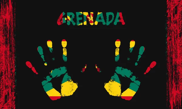 格林纳达的矢量旗帜 以和平的棕榈为形式 用文字和笔划在黑色背景上 — 图库矢量图片