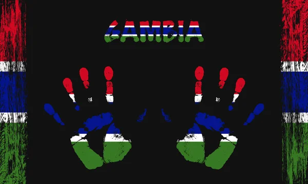 Bandiera Vettoriale Del Gambia Sotto Forma Palme Pacifiche Con Testo — Vettoriale Stock