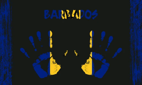 巴巴多斯的矢量旗帜 以和平的棕榈为形式 文字和笔划在黑色背景上 — 图库矢量图片