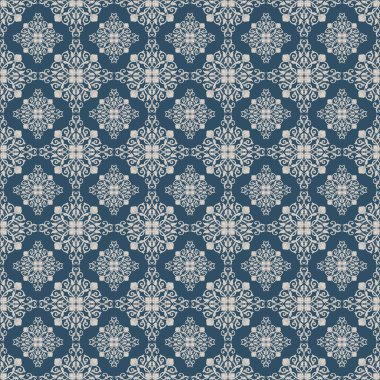 Mavi ve beyaz damasyon vektörü kusursuz desen.