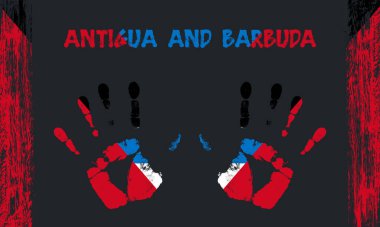 Antigua ve Barbuda 'nın vektör bayrağı siyah arkaplanda yazılı ve fırça darbeleriyle barışçıl avuçlar şeklinde.