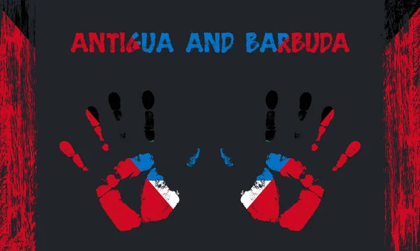 Bandera Vectorial Antigua Barbuda Forma Palmas Pacíficas Con Texto Pinceladas — Vector de stock