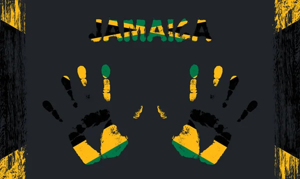 Bandeira Vetorial Jamaica Forma Palmas Pacíficas Com Texto Pinceladas Fundo —  Vetores de Stock
