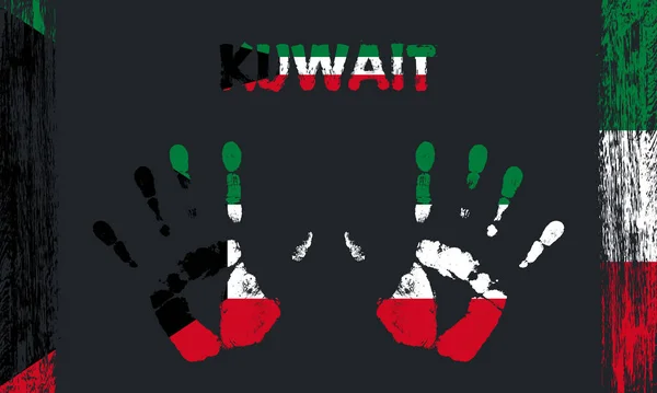 Bandiera Vettoriale Del Kuwait Sotto Forma Palme Pacifiche Con Testo — Vettoriale Stock