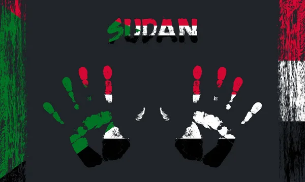 Bandiera Vettoriale Del Sudan Sotto Forma Palme Pacifiche Con Testo — Vettoriale Stock