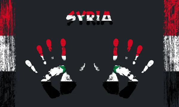 Syriens Vektorflag Form Fredelige Palmer Med Tekst Penselstrøg Sort Baggrund – Stock-vektor