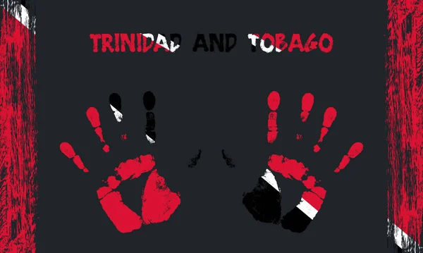 特里尼达和多巴哥的矢量旗帜 以和平的手掌为形式 文字和笔划在黑色背景上 — 图库矢量图片