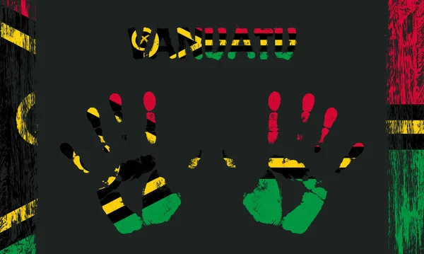 瓦努阿图的矢量旗帜 以和平的手掌为形式 文字和笔划在黑色背景上 — 图库矢量图片