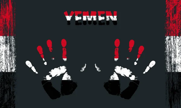 Drapeau Vectoriel Yémen Sous Forme Paumes Paisibles Avec Texte Coups — Image vectorielle