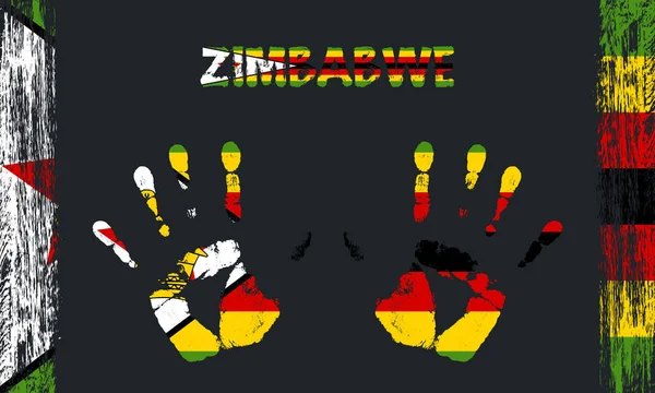 Drapeau Vectoriel Zimbabwe Sous Forme Paumes Paisibles Avec Texte Coups — Image vectorielle