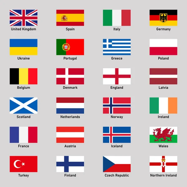フラットスタイルで異なるヨーロッパ諸国の旗のセット — ストックベクタ