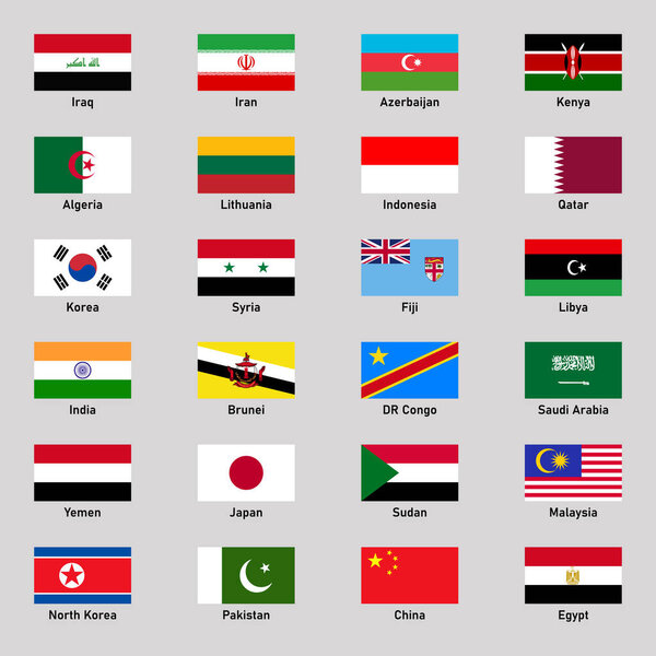 Set of flags of different asian countries in flat style.