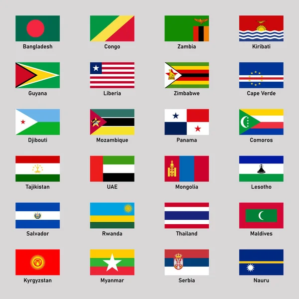 Set Flags Different Regions Countries Flat Style — Stock Vector