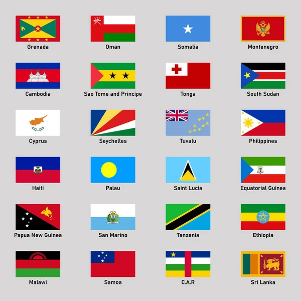 Set Banderas Diferentes Países Estilo Plano — Vector de stock