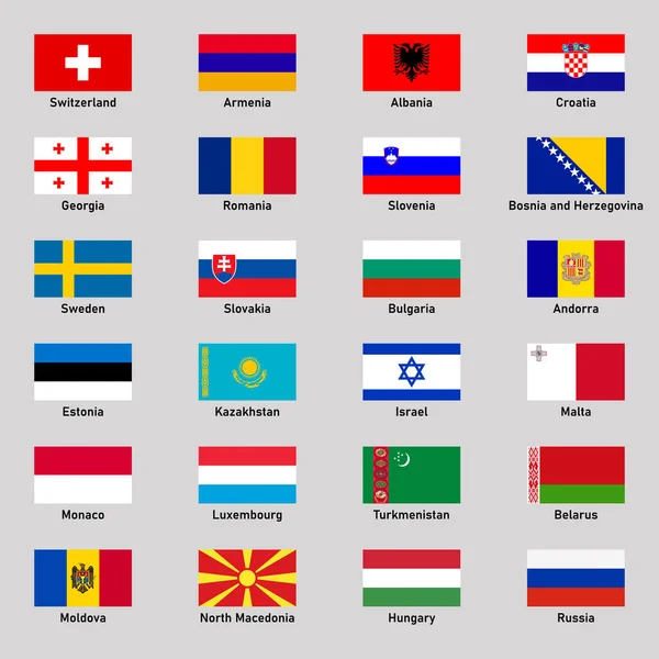 Conjunto Banderas Diferentes Países Europeos Estilo Plano — Archivo Imágenes Vectoriales