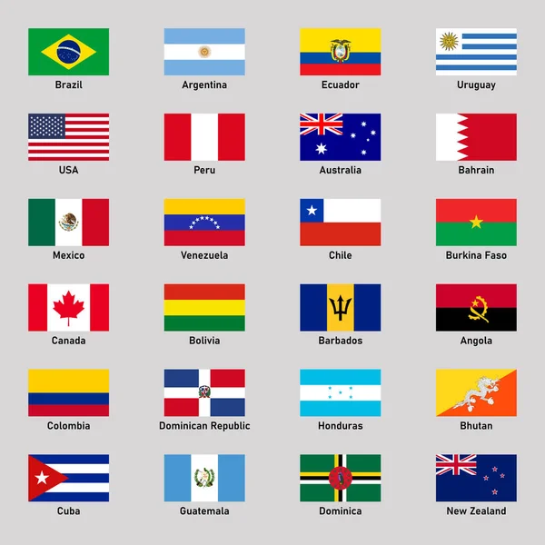 Set Bandiere Diversi Paesi Americani Stile Piatto — Vettoriale Stock