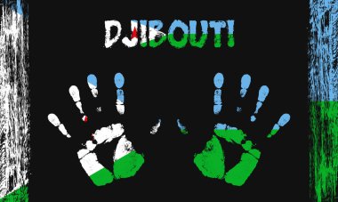 Cibuti 'nin vektör bayrağı siyah arkaplanda yazılı ve fırça darbeleriyle barışçıl avuçlar şeklinde.