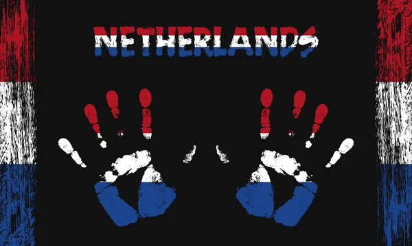 Vektor Flagga Nederländerna Form Fredliga Handflator Med Text Och Penseldrag — Stock vektor