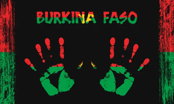 Bandera Vectorial Burkina Faso Forma Palmas Pacíficas Con Texto Pinceladas — Vector de stock