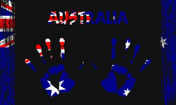 Vektorová Vlajka Austrálie Podobě Mírových Dlaní Textem Tahy Štětcem Černém — Stockový vektor