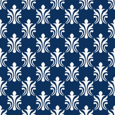 Klasik dikişsiz vektör deseni damaske yönelimli lacivert ve altın süsleme.