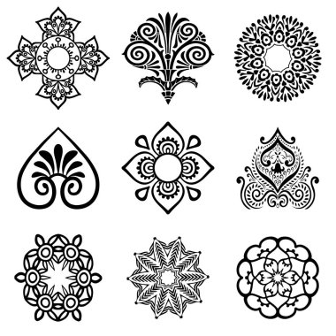 Düğün davetiyeleri için doğulu vektör damaskesi ayarlandı.