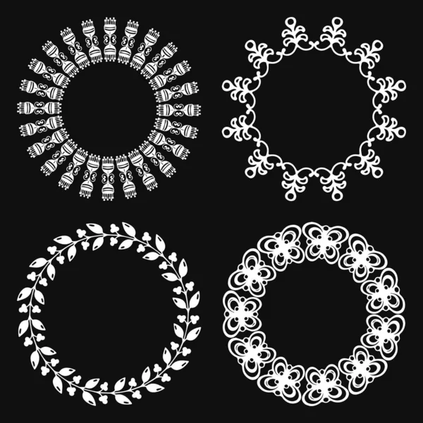 Sada Kulatých Kruhových Dekorativních Vzorů Pro Konstrukční Rámce — Stockový vektor