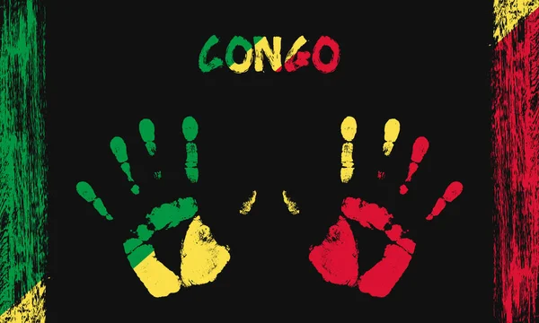 刚果的矢量旗 以和平的手掌为形式 文字和笔划在黑色背景上 — 图库矢量图片