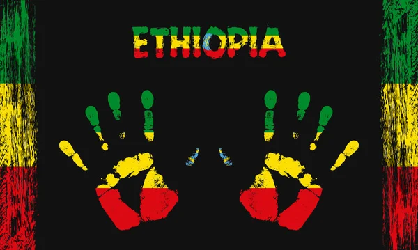 Vektorová Vlajka Etiopie Podobě Mírových Dlaní Textem Tahy Štětcem Černém — Stockový vektor