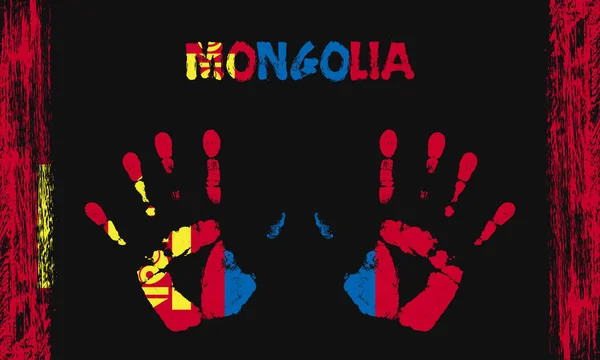 Bandera Vectorial Mongolia Forma Palmas Pacíficas Con Texto Pinceladas Sobre — Vector de stock