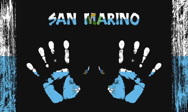 Bandera Vectorial San Marino Forma Palmas Pacíficas Con Texto Pinceladas — Vector de stock