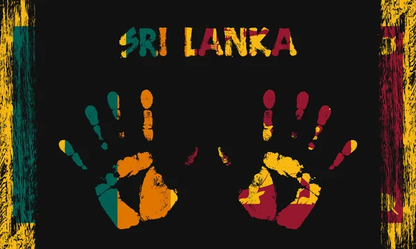 斯里兰卡的矢量旗帜 以和平的手掌为形式 文字和笔划在黑色背景上 — 图库矢量图片