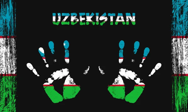 Vektor Flagge Usbekistans Form Friedlicher Handflächen Mit Text Und Pinselstrichen — Stockvektor