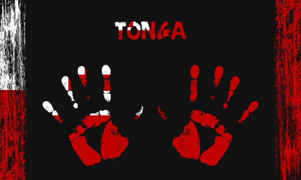 Vektorfahne Von Tonga Form Friedlicher Palmen Mit Text Und Pinselstrichen — Stockvektor