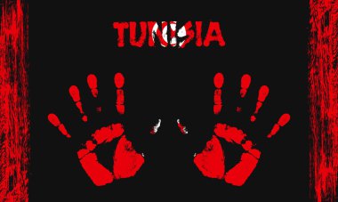 Tunus 'un vektör bayrağı siyah arka planda yazılı ve fırça darbeleriyle barışçıl avuçlar şeklinde.